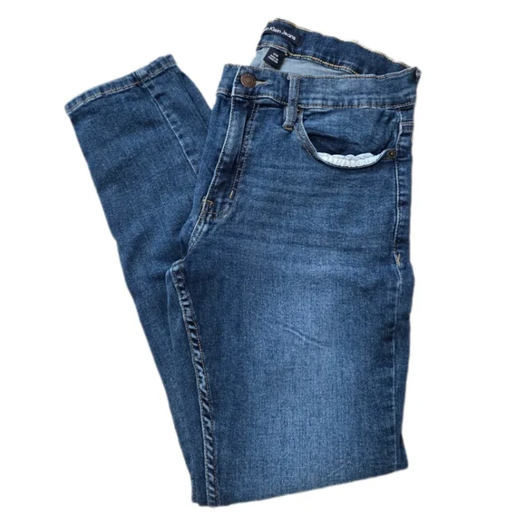 Calvin Klein Blue Mid Rise Skinny Jeans with Subtle Fading - Picture 2 of 7